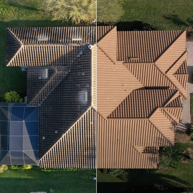 Roof cleaning before and after